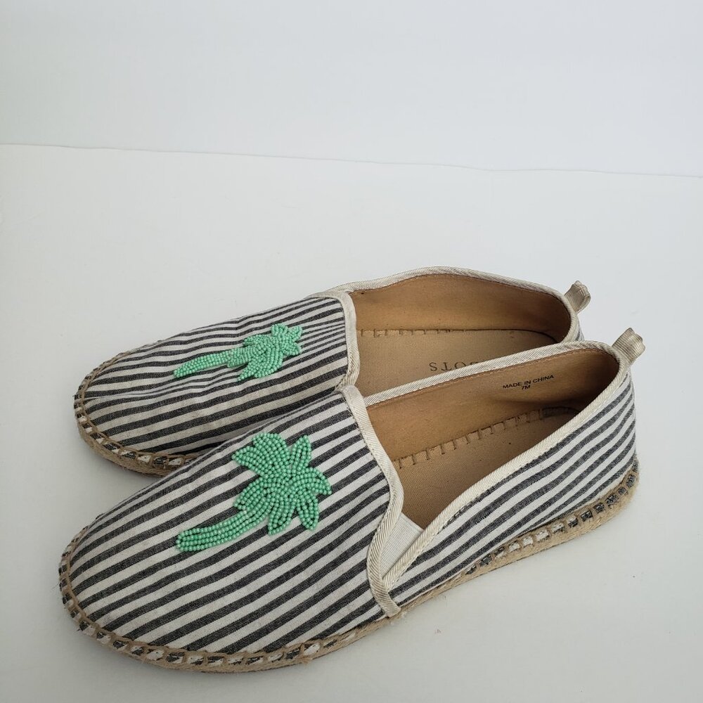 Talbots Izzy Nautical Beaded Palm Striped Canvas Espadrilles Flat Shoes - Picture 4 of 8